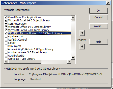 microsoft excel 16.0 object library
